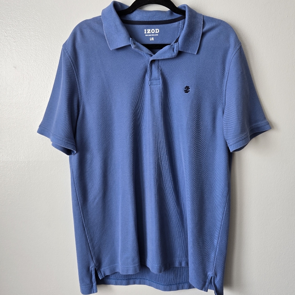 IZOD Mens Blue Polo Shirt Spring Easter Pastel Preppy Casual Top Size Large